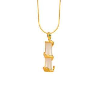 Buddha Gift Hetian Jade 925 Sterling Silver Year of the Snake Bamboo Growth Necklace Pendant