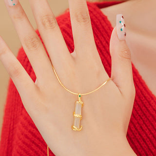 Buddha Gift Hetian Jade 925 Sterling Silver Year of the Snake Bamboo Growth Necklace Pendant