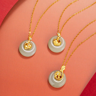 Buddha Gift Chinese Zodiac Hetian Jade 925 Sterling Silver Abundance Necklace Pendant