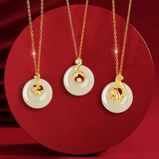 Buddha Gift Chinese Zodiac Hetian Jade 925 Sterling Silver Abundance Necklace Pendant