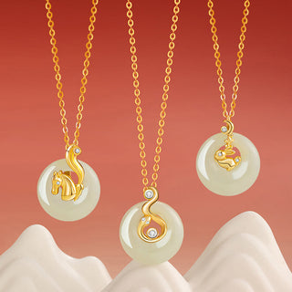 Buddha Gift Chinese Zodiac Hetian Jade 925 Sterling Silver Abundance Necklace Pendant