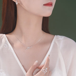 Buddha Gift 925 Sterling Silver Year of the Snake Calm Necklace Pendant Ring Earrings Set