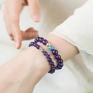 Buddha Gift Natural Amethyst Lotus Spiritual Awareness Bracelet