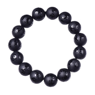Buddha Gift Natural Black Onyx Om Mani Padme Hum Carved Protection Bracelet