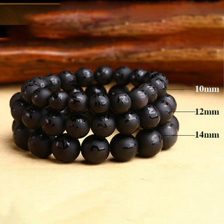 Buddha Gift Natural Black Onyx Om Mani Padme Hum Carved Protection Bracelet
