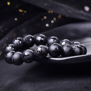 Buddha Gift Natural Black Onyx Om Mani Padme Hum Carved Protection Bracelet