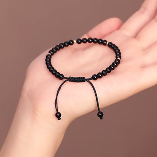 Buddha Gift Small Black Obsidian Beads Fulfillment Rope Bracelet