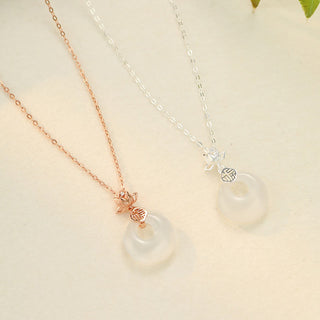 Buddha Gift Chalcedony 925 Sterling Silver Lotus Flower Fu Character Peace Buckle Positive Necklace Pendant