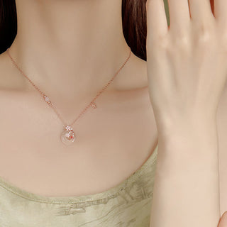 Buddha Gift Chalcedony Pink Crystal 925 Sterling Silver Flowers Koi Fish Peace Buckle Positive Necklace Pendant