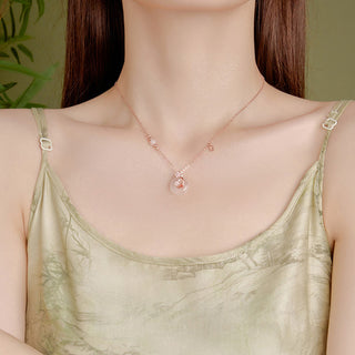 Buddha Gift Chalcedony Pink Crystal 925 Sterling Silver Flowers Koi Fish Peace Buckle Positive Necklace Pendant