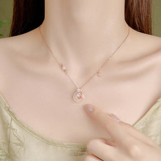 Buddha Gift Chalcedony Pink Crystal 925 Sterling Silver Flowers Koi Fish Peace Buckle Positive Necklace Pendant