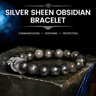 Buddha Gift Silver Sheen Obsidian Dragon Protection Bracelet