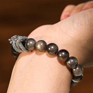 Buddha Gift Silver Sheen Obsidian Dragon Protection Bracelet