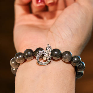 Buddha Gift Silver Sheen Obsidian Dragon Protection Bracelet