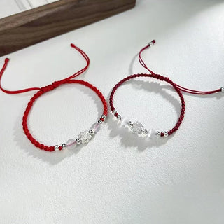 Buddha Gift 999 Sterling Silver Lotus Design Cat's Eye Bead Protection String Bracelet