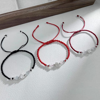 Buddha Gift 999 Sterling Silver Lotus Design Cat's Eye Bead Protection String Bracelet