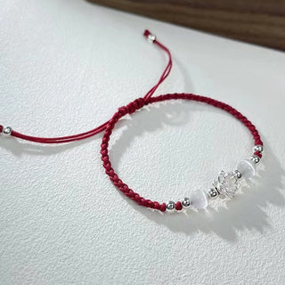 Buddha Gift 999 Sterling Silver Lotus Design Cat's Eye Bead Protection String Bracelet