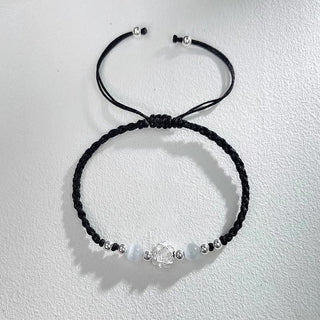 Buddha Gift 999 Sterling Silver Lotus Design Cat's Eye Bead Protection String Bracelet