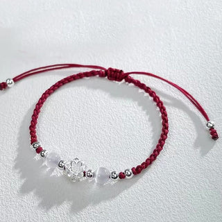 Buddha Gift 999 Sterling Silver Lotus Design Cat's Eye Bead Protection String Bracelet