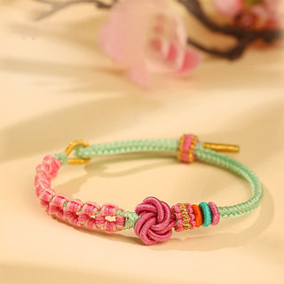 Buddha Gift Handmade Pink Green Peach Blossom Knot Braided Bracelet