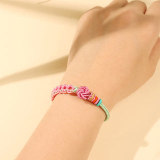 Buddha Gift Handmade Pink Green Peach Blossom Knot Braided Bracelet