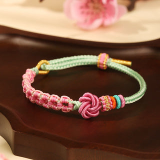 Buddha Gift Handmade Pink Green Peach Blossom Knot Braided Bracelet