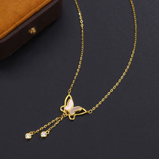 Buddha Gift 999 Sterling Silver Tridacna Stone Butterfly Calm Necklace Pendant