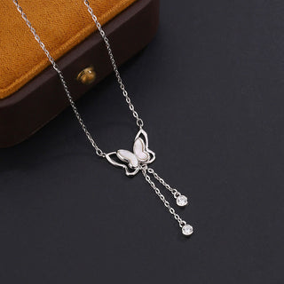 Buddha Gift 999 Sterling Silver Tridacna Stone Butterfly Calm Necklace Pendant