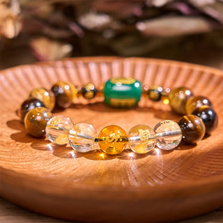 Buddha Gift Chinese Zodiac Tiger Eye White Crystal Courage Bracelet