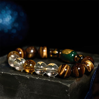 Buddha Gift Chinese Zodiac Tiger Eye White Crystal Courage Bracelet