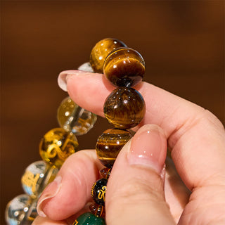 Buddha Gift Chinese Zodiac Tiger Eye White Crystal Courage Bracelet