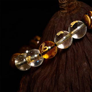 Buddha Gift Chinese Zodiac Tiger Eye White Crystal Courage Bracelet