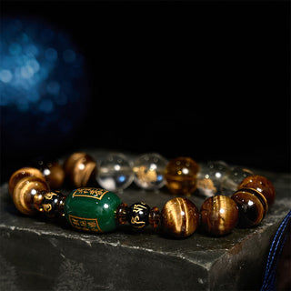 Buddha Gift Chinese Zodiac Tiger Eye White Crystal Courage Bracelet