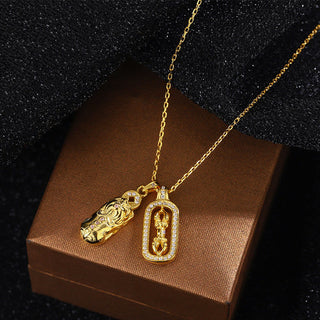 Buddha Gift 999 Sterling Silver Golden Pixiu Copper Coin Vajra Wealth Necklace Pendant