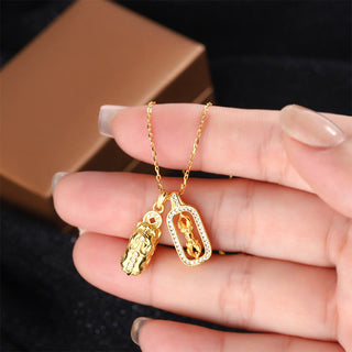 Buddha Gift 999 Sterling Silver Golden Pixiu Copper Coin Vajra Wealth Necklace Pendant