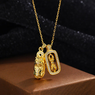 Buddha Gift 999 Sterling Silver Golden Pixiu Copper Coin Vajra Wealth Necklace Pendant
