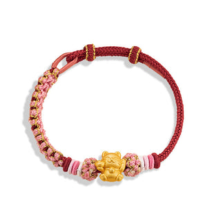 Buddha Gift Handmade 999 Sterling Silver Fortune Cat Ingot Peach Blossom Luck Red Rope Bracelet