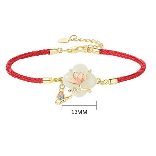 Buddha Gift 925 Sterling Silver Hetian Jade Magnolia Flower Butterfly Luck Chain Bracelet