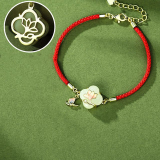 Buddha Gift 925 Sterling Silver Hetian Jade Magnolia Flower Butterfly Luck Chain Bracelet