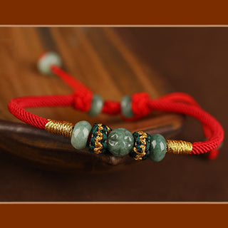 Buddha Gift Jade Abacus Bead Prosperity Red String Rope Bracelet