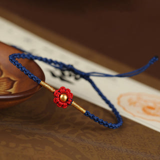 Buddha Gift 999 Gold Mini Bead Handmade Flower Design Luck Protection Rope Bracelet