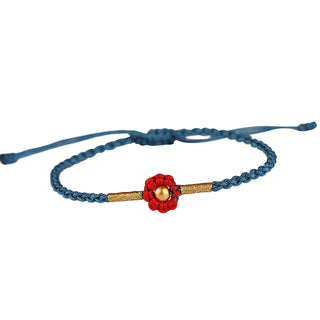 Buddha Gift 999 Gold Mini Bead Handmade Flower Design Luck Protection Rope Bracelet