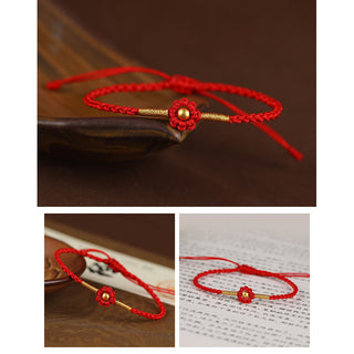 Buddha Gift 999 Gold Mini Bead Handmade Flower Design Luck Protection Rope Bracelet