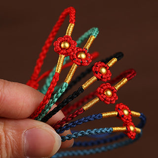 Buddha Gift 999 Gold Mini Bead Handmade Flower Design Luck Protection Rope Bracelet