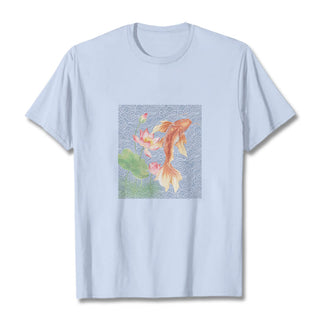 Buddha Gift Koi Fish Lotus Combination Cotton Tee T-shirt
