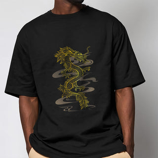 Buddha Gift Golden Dragon Cotton Tee T-shirt