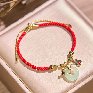 Buddha Gift Copper Plated Gold Jade Peace Buckle Fu Character Year Of The Snake Red String Luck Bracelet