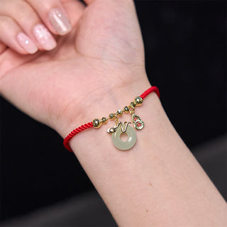 Buddha Gift Copper Plated Gold Jade Peace Buckle Fu Character Year Of The Snake Red String Luck Bracelet