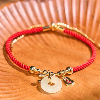 Buddha Gift Copper Plated Gold Jade Peace Buckle Fu Character Year Of The Snake Red String Luck Bracelet