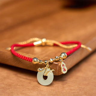 Buddha Gift Copper Plated Gold Jade Peace Buckle Fu Character Year Of The Snake Red String Luck Bracelet